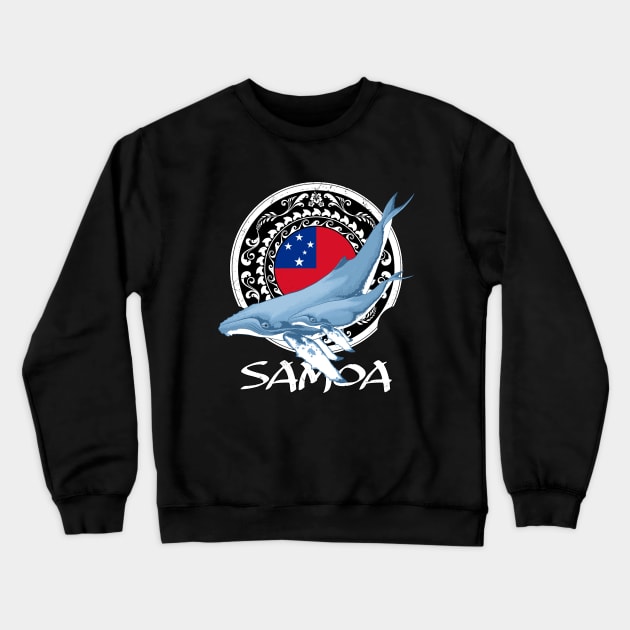 Humpback Whales on Samoan flag Crewneck Sweatshirt by NicGrayTees